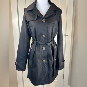 Weatherproof Hooded Black Trench Coat‎ – Women’s Small, Belted, Rain Jacket